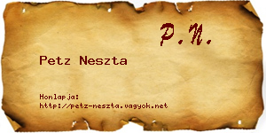 Petz Neszta névjegykártya